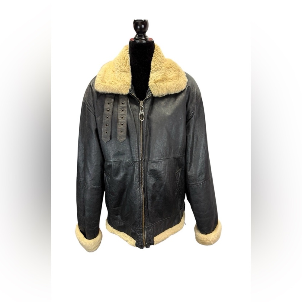 J. Elkin Alamo Uomo Faux Shearling Genuine Leather Aviator Jacket Brown